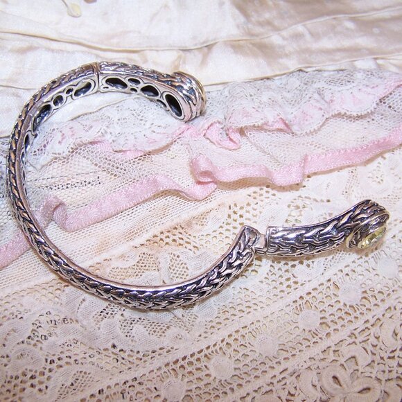 Sterling Silver 14K Gold Peridot CZ Hinged Cuff Bracelet - Size 6.75 - Picture 10 of 11